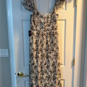 Express Cream and Black Floral Maxi Dress